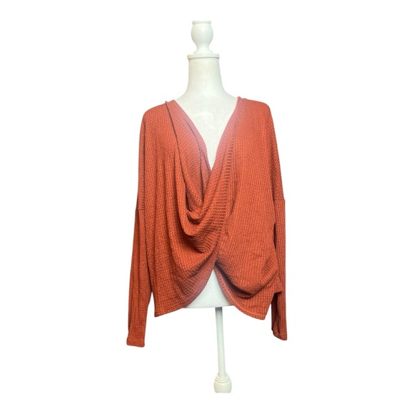 Sunday Sweaters - Anthropologie Lazy Sundays Women's Waffle Slub Knit Rust Long Sleeve Top Size L
